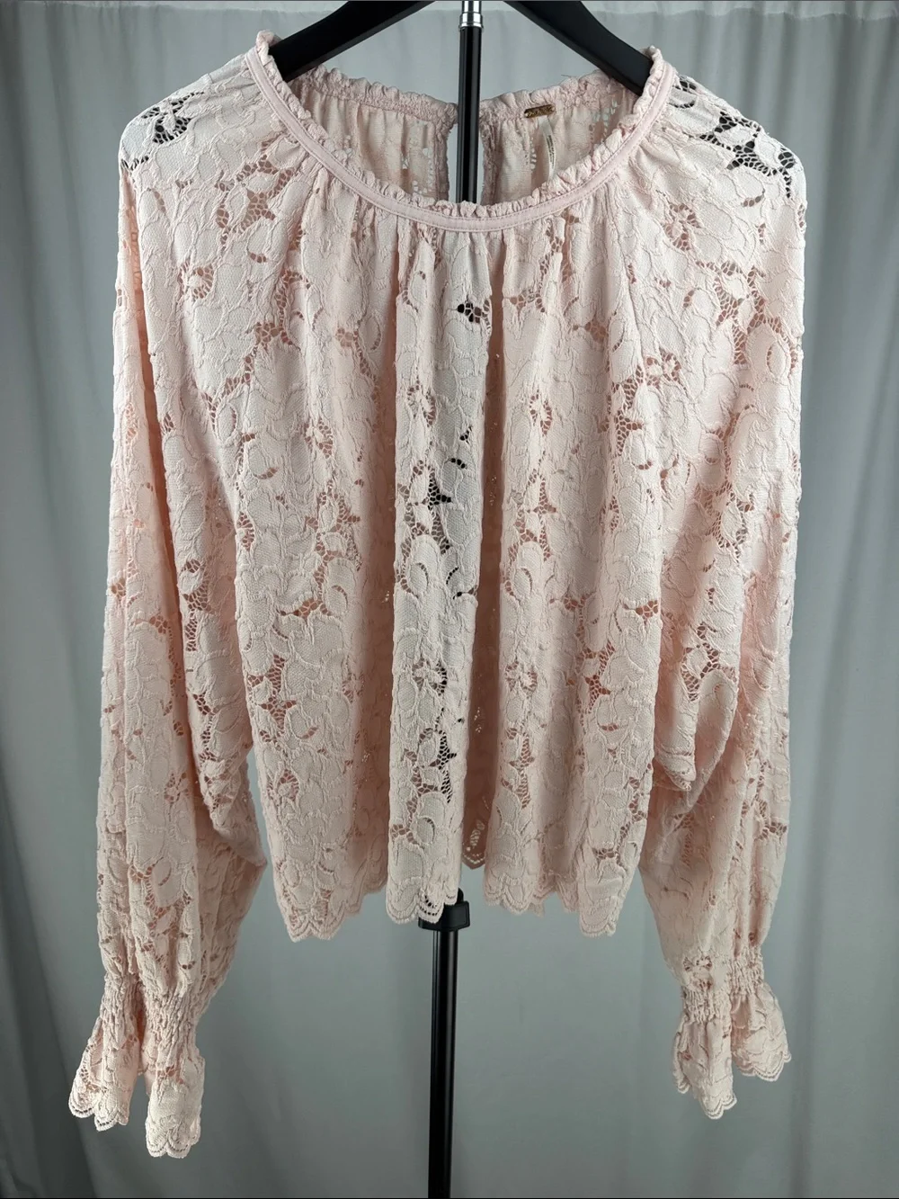 Free People Olivia Lace Top Blush Pink Balloon Sleeve Small
